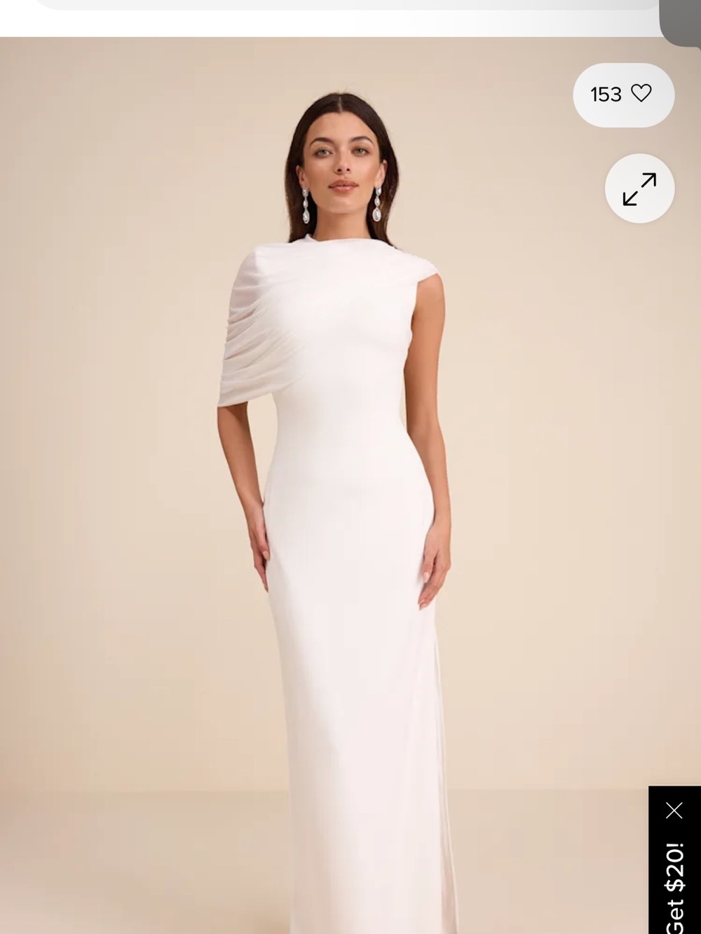 Lulu's One-Shoulder White Draped Gown